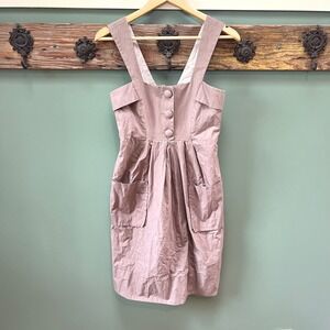 Cue Mauve Italian Cotton Metal Pinafore Dress Made in Australia Size 8